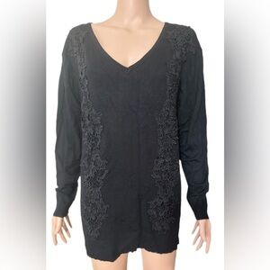 Lane Bryant Women’s Sweater 14/16 Knit Black Crochet Lace  Knit